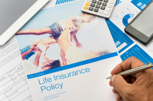 Life insurance brochure with family image
