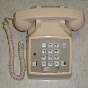 A "beige" AT&T telephone.